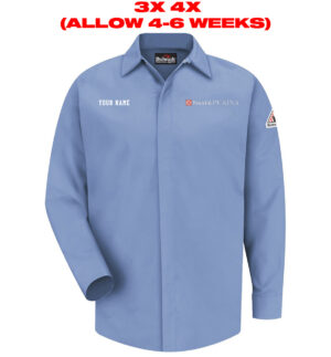 Nestle Clinton Adult Bulwark Flame-resistant Concealed-Gripper Pocketless Shirt-Light Blue 4-6 WEEKS
