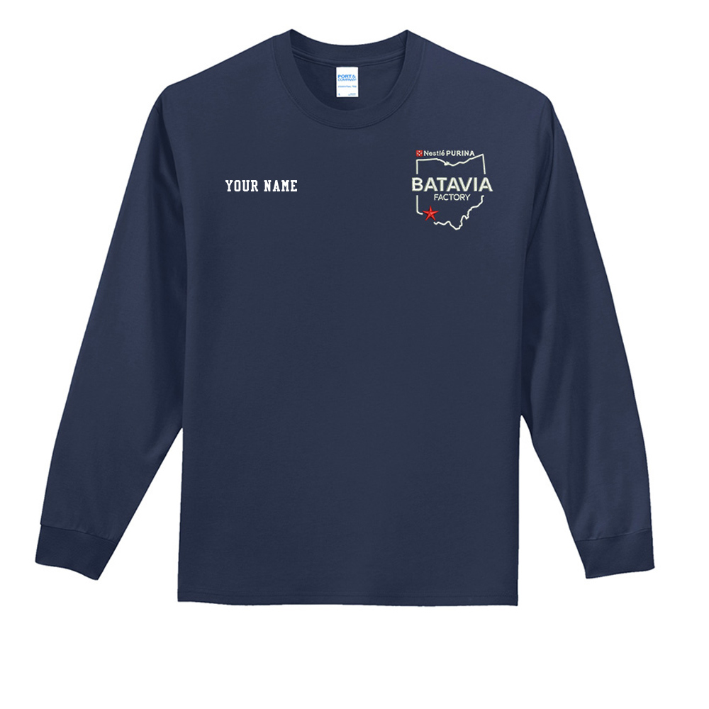 Nestle Batavia Unisex Cotton Long Sleeve Tee-Navy (EMBROIDERY)