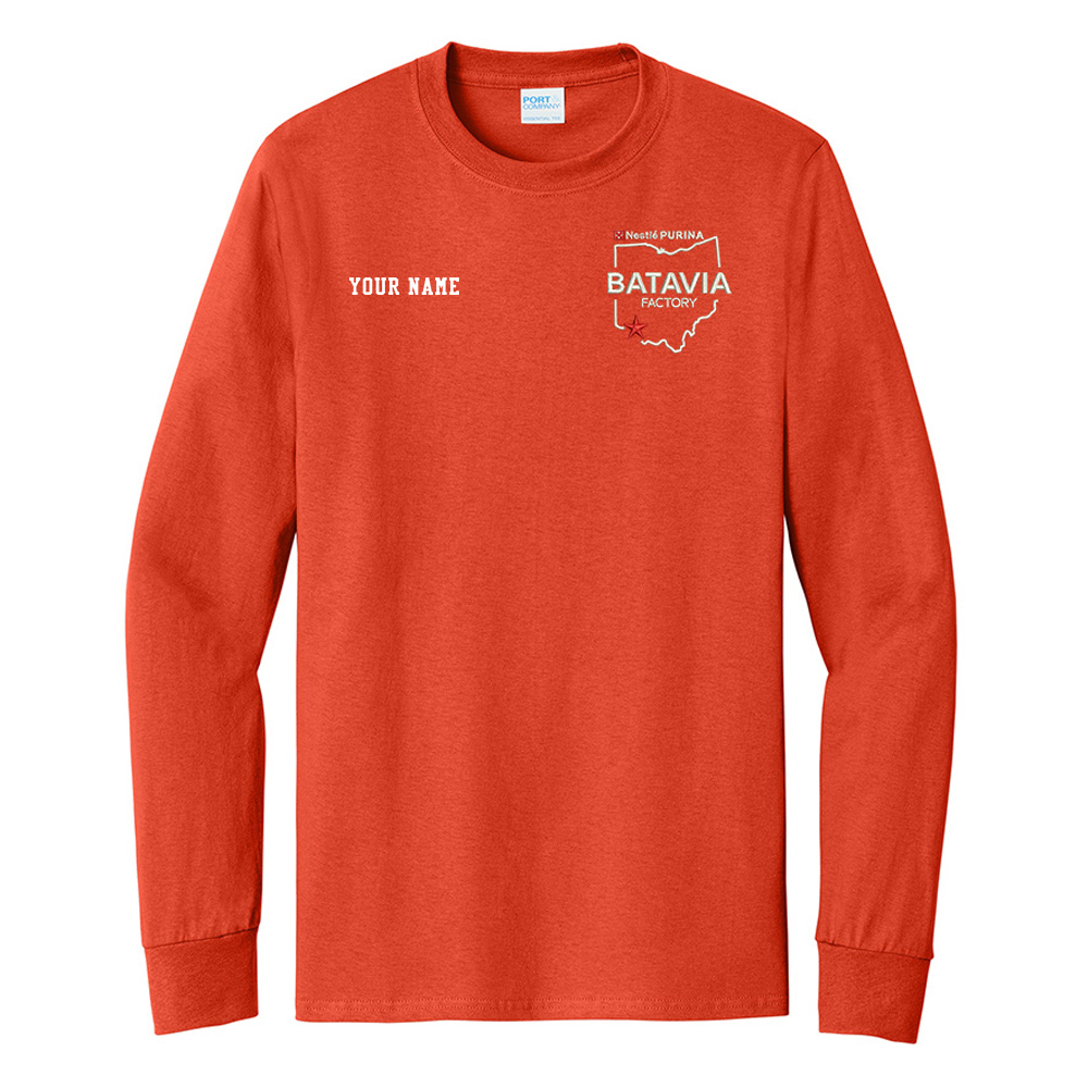 Nestle Batavia Unisex Cotton Long Sleeve Tee-Orange (EMBROIDERY)