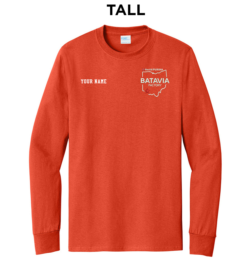 Nestle Batavia Unisex TALL Cotton Long Sleeve Tee-Orange (EMBROIDERY)
