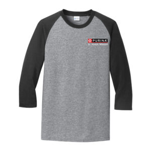 Nestle St Joseph Port and Company 50/50 Cotton Poly 3/4 Raglan T-Shirt Unisex- Athletic Heather/ Black