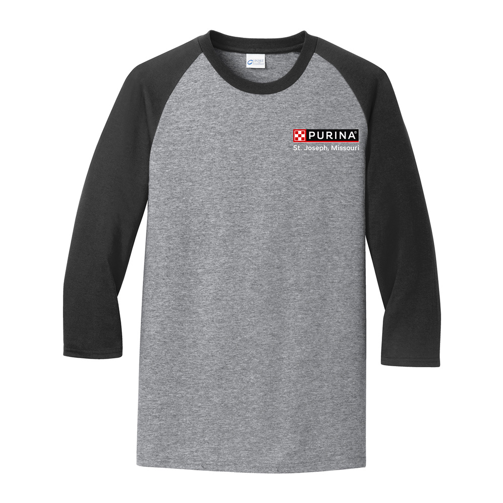 Nestle St Joseph Port and Company 50/50 Cotton Poly 3/4 Raglan T-Shirt Unisex- Athletic Heather/ Black